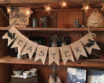 Easter Banner, Bunny Bunting, Rabbit Bunting, Easter Bunny Bunting, Burlap Easter Bunting, Bunny Garland, Easter Decoration, Easter Garland