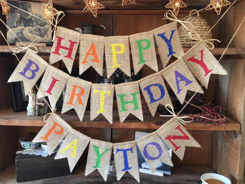Colorful Birthday Name Banner Happy Birthday Banner Burlap Etsy