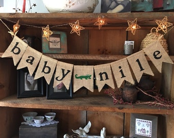 Personalized Baby Banner, Crocodile Banner, Burlap Baby Banner, Burlap Bunting, Party Banner