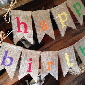 Birthday Banner Primary Colors, Birthday Garland, Birthday Banner, Burlap Bunting, Burlap Garland, Birthday Decorations, Birthday Bunting image 3