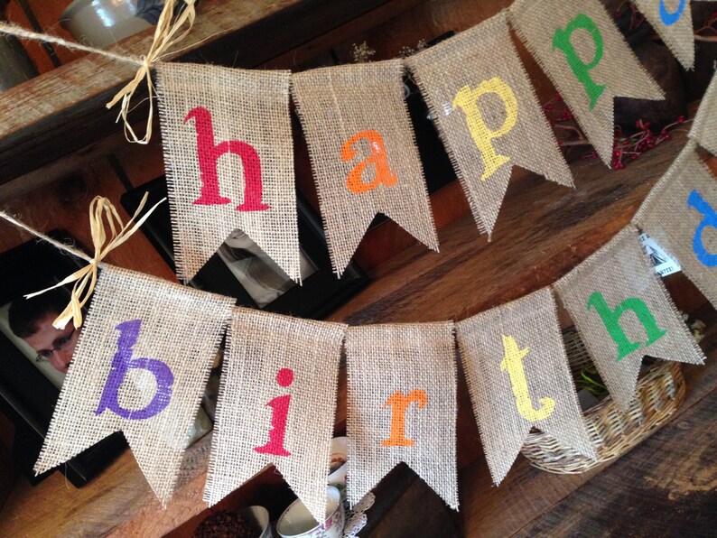 Birthday Banner Primary Colors, Birthday Garland, Birthday Banner, Burlap Bunting, Burlap Garland, Birthday Decorations, Birthday Bunting image 3