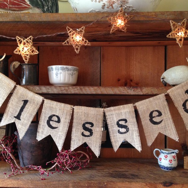 Burlap Blessed Banner, Burlap Banner, Blessed Garland, Burlap Bunting, Christmas Bunting, Rustic Christmas Decor, Holiday Bunting, Blessed