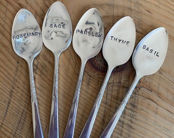 Hand Stamped Silver Herb Garden Spoons, Garden Spoons, Garden Markers, Herb Garden Markers, Christmas Gift, Hostess Gift