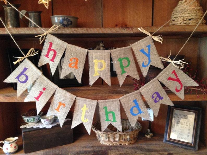 Birthday Banner Primary Colors, Birthday Garland, Birthday Banner, Burlap Bunting, Burlap Garland, Birthday Decorations, Birthday Bunting image 1