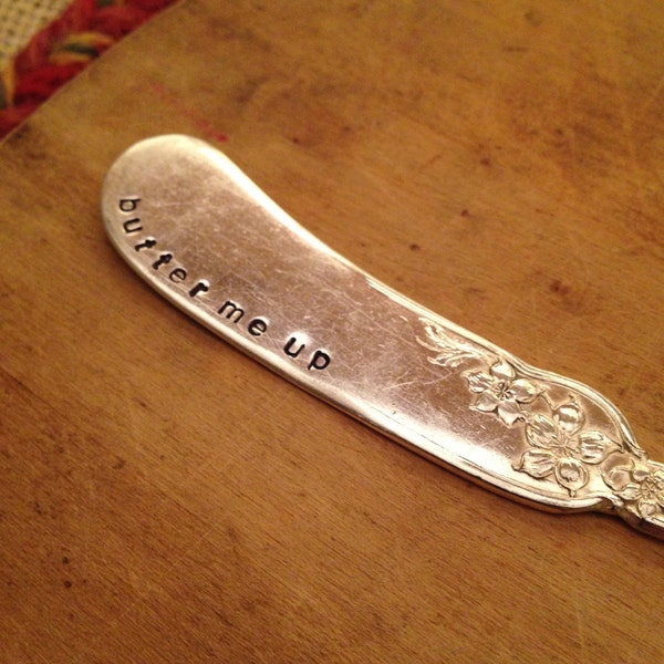 Hand Stamped Butter Knife, Butter Spreader, Cheese Spreader, Handstamped Knife, Holiday Decor, Unique Gift, Cheese Knife, Stamped Silverware