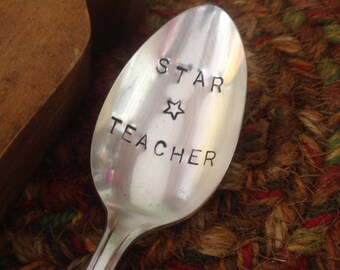 Hand Stamped Spoon, Stamped Silverware, Girl Friend Gift, Boy Friend Gift, Stamped Vintage Spoon,Teacher Gift, Engraved, Star Teacher