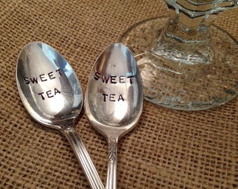 Hand Stamped Silver Tea Spoons, Sweet Tea Spoons, Iced Tea Spoons, Vintage Silver Spoons, Silver Teaspoon, Hand Stamped Silver Teaspoon