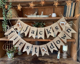 First Down Birthday Banner, First Down Football Party, Rookie Year Birthday, Football Rookie Year, Football First 1st Birthday