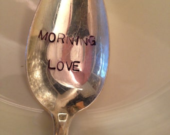 Hand Stamped Silver Coffee Spoon, Morning Love Coffee Spoon, Hand Stamped Silver, Coffee Spoon, Hostess Gift, Silver Teaspoon, Gift