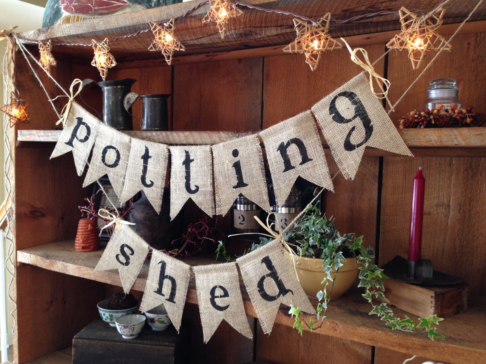 Burlap Potting Shed Bunting Potting Shed Bunting Potting Etsy