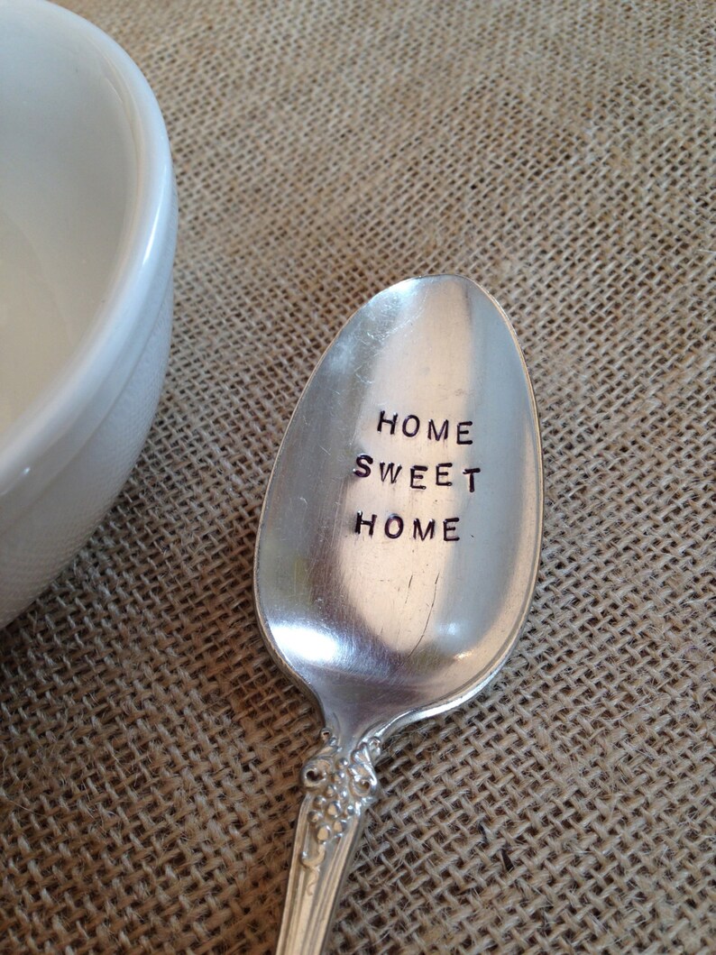 Hand Stamped Silver Serving Spoon Wedding Gift Vintage Serving Spoon Hostess Gift Home Sweet Home