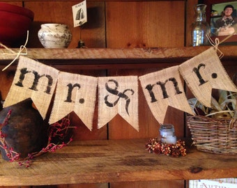 Mr. and Mr. Banner, Burlap Bunting, Wedding Bunting, Pennant, Garland