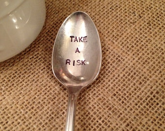 Inspirational Coffee Spoon, Vintage Silver Spoon, Engraved Coffee Spoon, Hand Stamped Spoon, Hand Stamped Silver Teaspoon