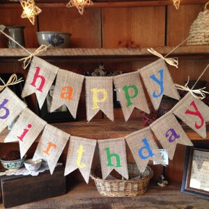 Birthday Banner Primary Colors, Birthday Garland, Birthday Banner, Burlap Bunting, Burlap Garland, Birthday Decorations, Birthday Bunting image 4