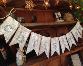 Silver Christmas Banner, Christmas Bunting, Holiday Bunting, Christmas Banner, Christmas Burlap Bunting, Sparkly Christmas Bunting