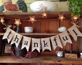 Thankful Burlap Banner, Thankful Bunting, Thanksgiving Decor, Autumn Bunting, Fall Banner, Autumn Garland, Fall Bunting, Holiday Decor