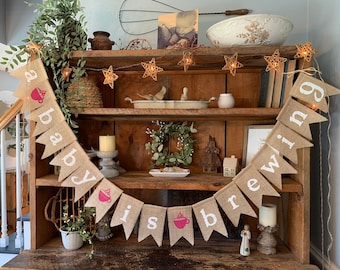 A Baby is Brewing Baby Shower, A Baby is Brewing Banner, Baby is Brewing Tea Party, Tea Party Baby Shower, Burlap Tea Baby Shower, Burlap