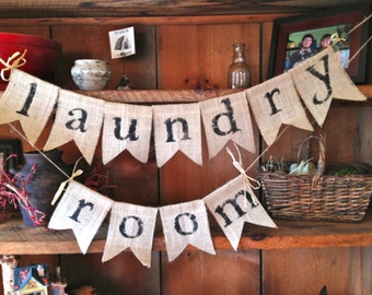 Burlap Laundry Room Banner, Burlap Bunting, Bunting, Pennant, Garland, Home Decor
