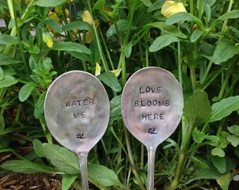 Hand Stamped Silver Garden Spoons, Garden Spoons, Garden Markers, Herb Garden Markers, Christmas Gift, Hostess Gift, Gift for the Gardener