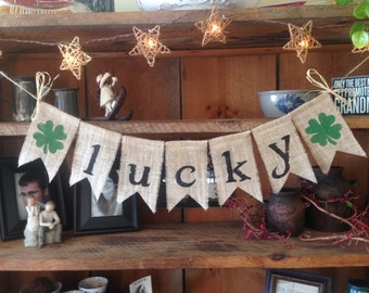 St. Patricks Day Bunting, St. Paddys Bunting, Clover Bunting, Burlap St. Patricks Bunting, St. Patricks Garland, Lucky Bunting, St. Patricks