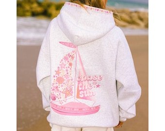 Chase The Sun Sailboat Hoodie - Women Embroidery Sweatshirt - Beach Style Hoodie
