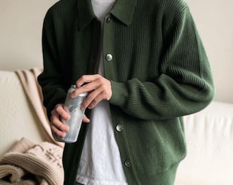 Cardigan casual in maglia da uomo - Maglione a coste con bottoni - Regalo per lui