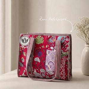 Quiltad tygväska 14x14" | Collegeväskor | Screentryckt och blocktryckt | Handgjord