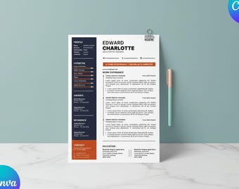 Modern Resume Template Canva Editable Professional CV Clean Resume Template Creative Resume with Sidebar Corporate CV Instant Download