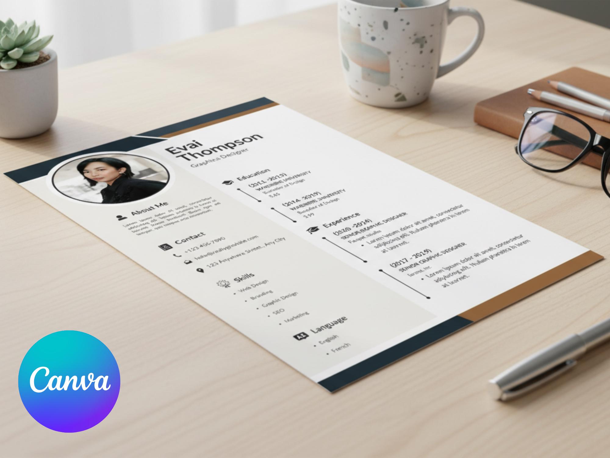 Editable Modern Resume Template & Cover Letter | Canva Job Application ...