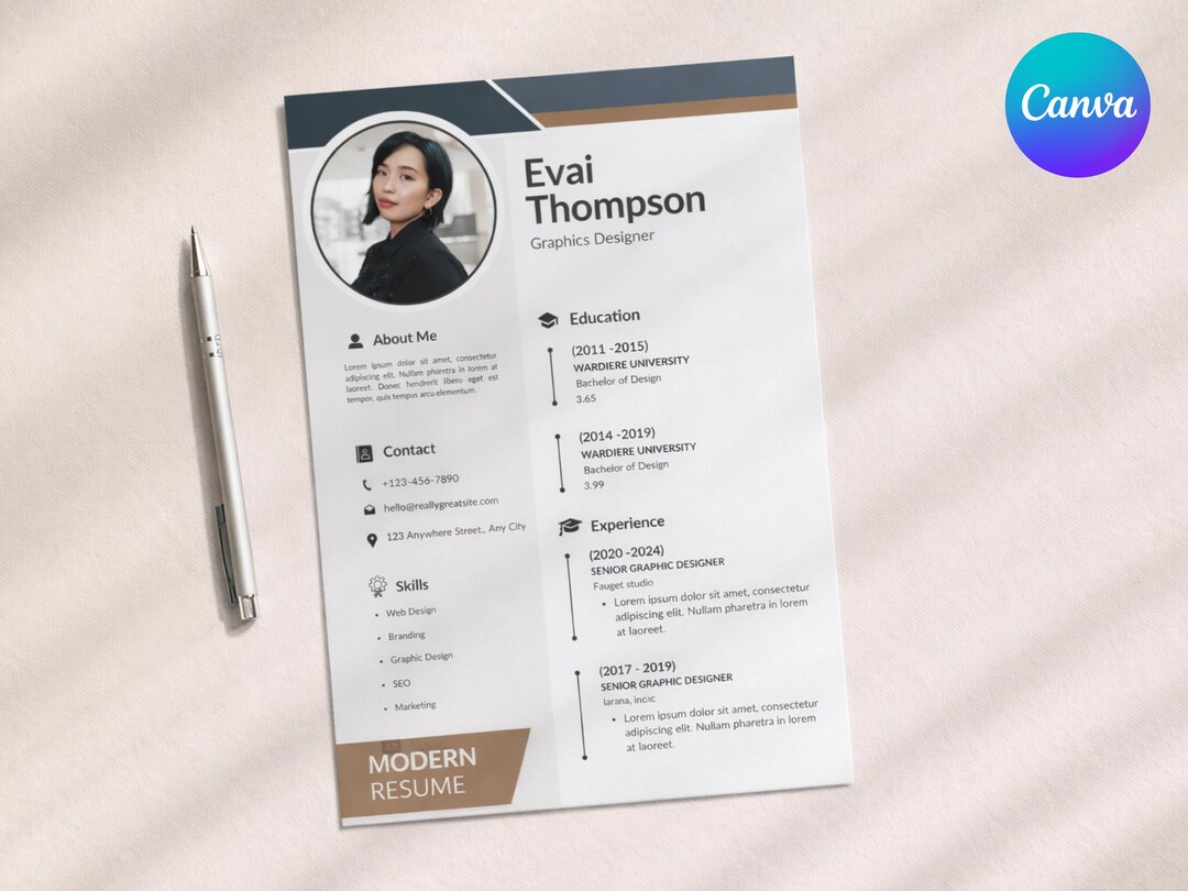 Editable Modern Resume Template & Cover Letter | Canva Job Application ...