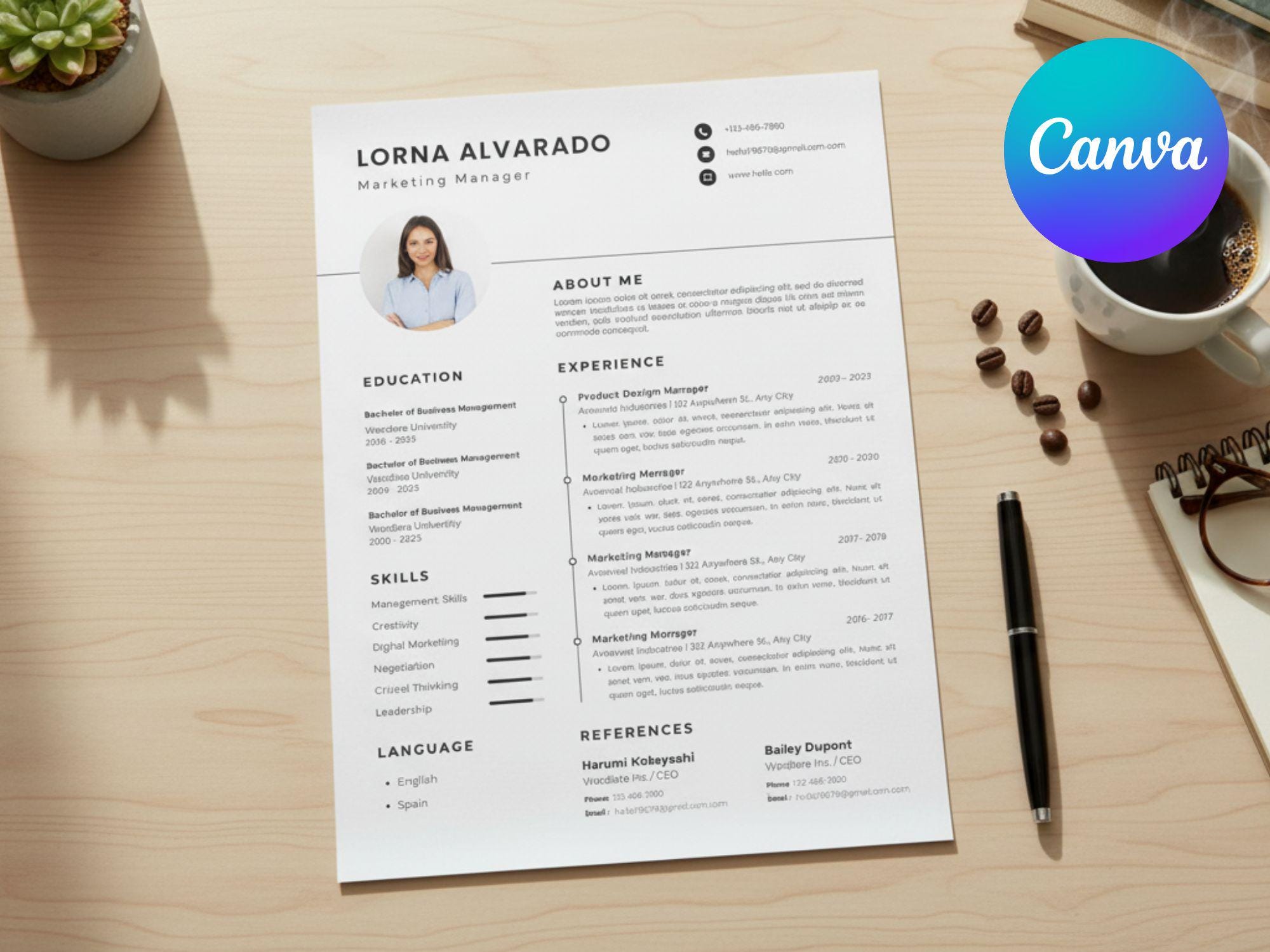 Sjabloon voor ATS-cv | Professionele cv-layout | Bewerkbaar canvas-cv | Modern strak ontwerp | Direct downloaden