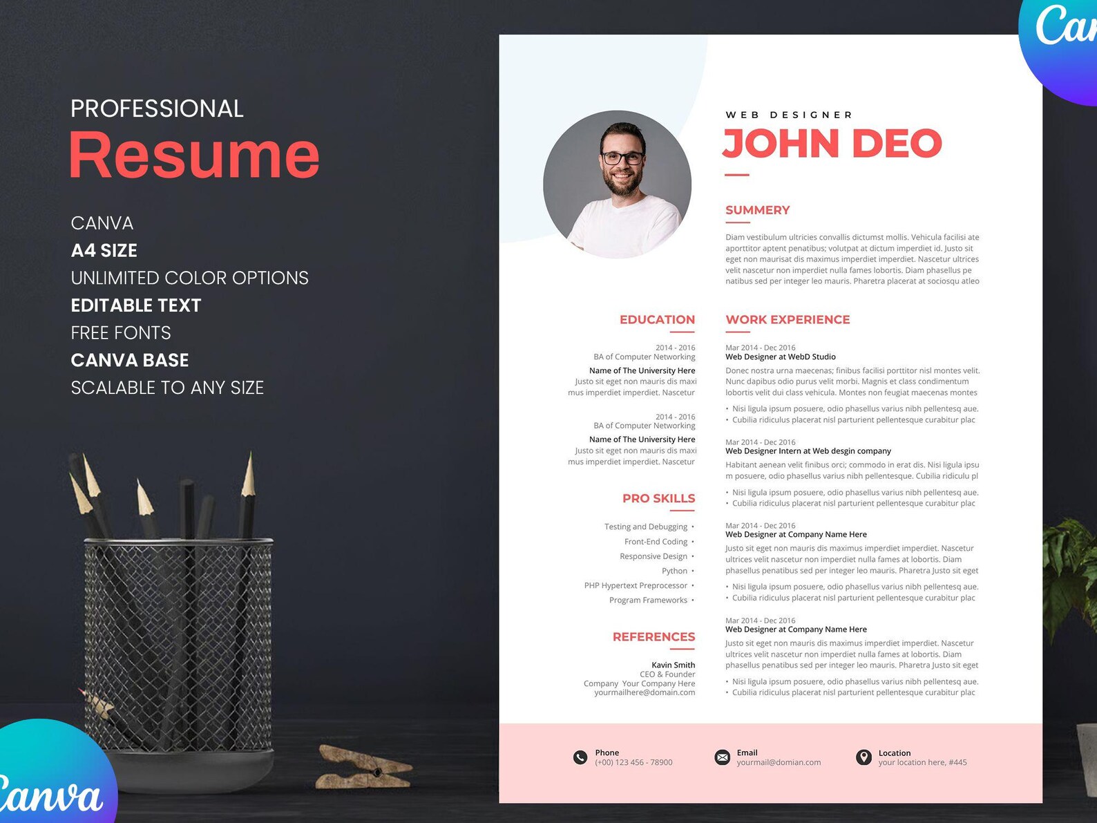 ATS Friendly Resume Template Canva | Minimalist Clean CV Design ...