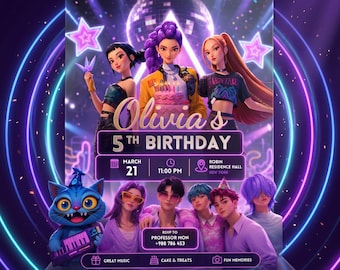 Kpop Birthday Invitation|Kpop Demon Hunter Invite| Anime Birthday Party Canva Template|Editable Digital Invite|Editable Canva Template