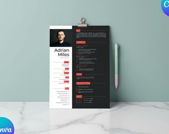 Creative Resume Template Canva Editable CV Modern Dark Resume Template Professional Designer CV Minimal Stylish Resume Instant Download