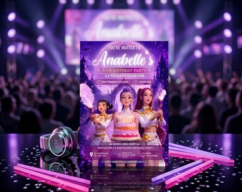 Kpop Birthday Invitation| Purple Kpop Hunter Party Invite| Editable Canva Template| Anime Birthday Digital Download
