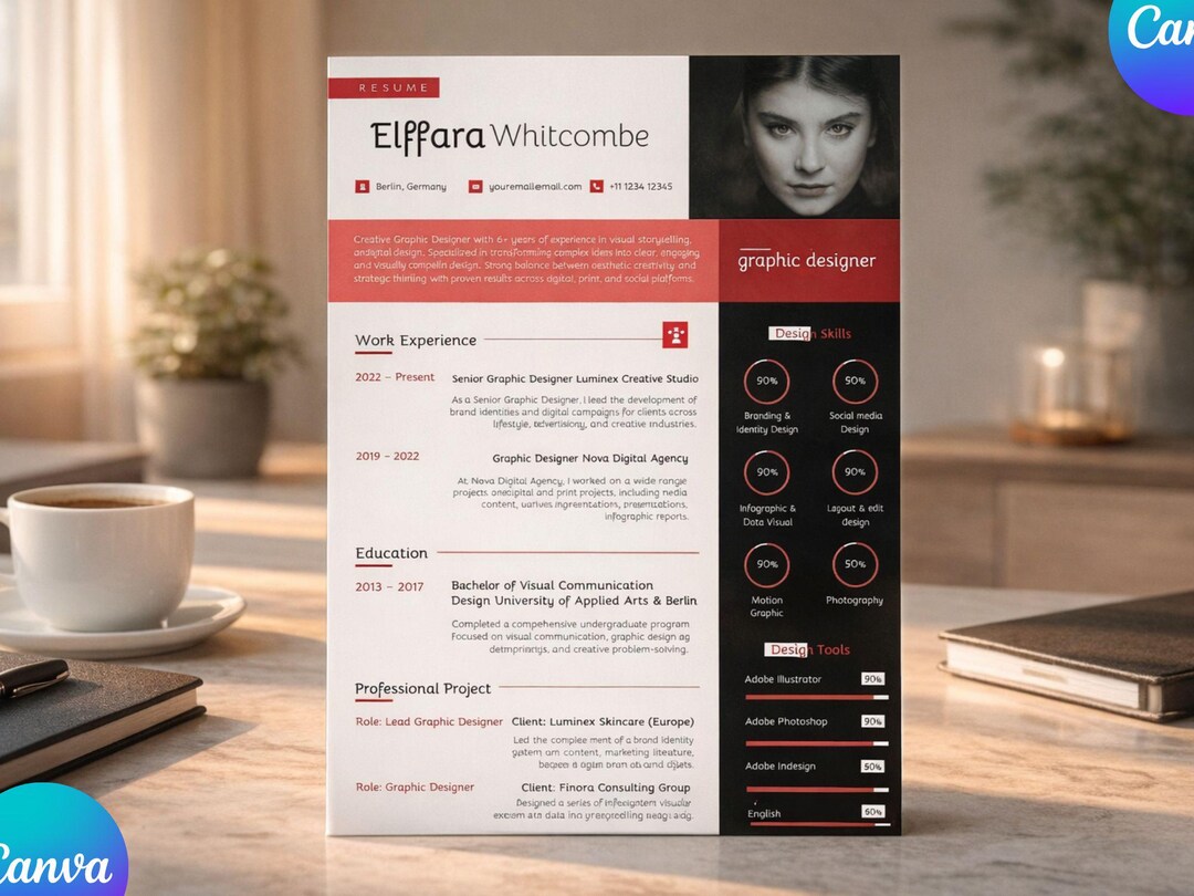 Modern Canva Resume Template | Professional CV Design (digital Download ...