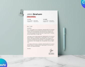 Modern Cover Letter Template Canva Editable Professional Resume Letter Minimal CV Clean Job Application ATS Friendly Instant Download