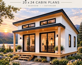 Tiny House Plans, 20x24 Cabin Plans, 1 Bedroom Cottage Plans, Small House Blueprint, DIY Cabin Plans, Printable PDF Download