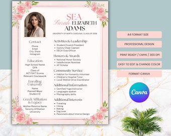 Sorority Resume Template with Photo | Floral Canva PNM Rush Recruitment Packet