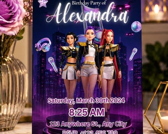 Kpop Demon Hunters Birthday Invitation | Neon Purple Anime Party Invite (Digital Download)