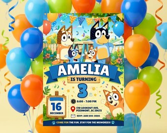 Puppy Birthday Invitation| Blue Dog Kids Party Invite| Editable Canva Birthday Template| Instant Digital Download