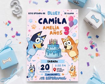 Blue Puppy Birthday Invitation| Spanish Dog Party Invite| Editable Canva Template| Kids Birthday Digital Download