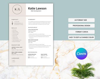 Minimal Resume Template Canva Editable Professional CV Clean Modern Resume Template Simple CV Design Corporate Resume Instant Download