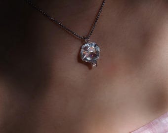 Handmade Melted Glass Ice Cube Necklace, Iridescent Glitter Pendant Jewelry Gift