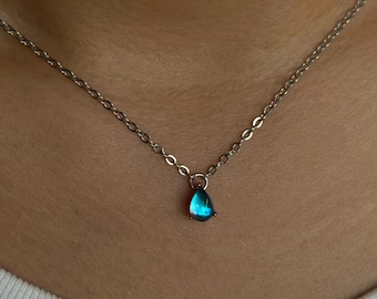 Handmade Blue Morpho Butterfly Teardrop Necklace & Earrings, Natural Iridescent Butterfly Jewelry Gift for Her