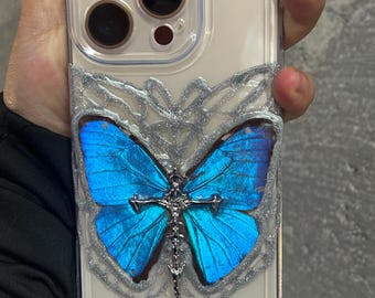 Real Blue Morpho Butterfly iPhone Case, Butterfly Phone Cover, Handmade Nature Gift for Her