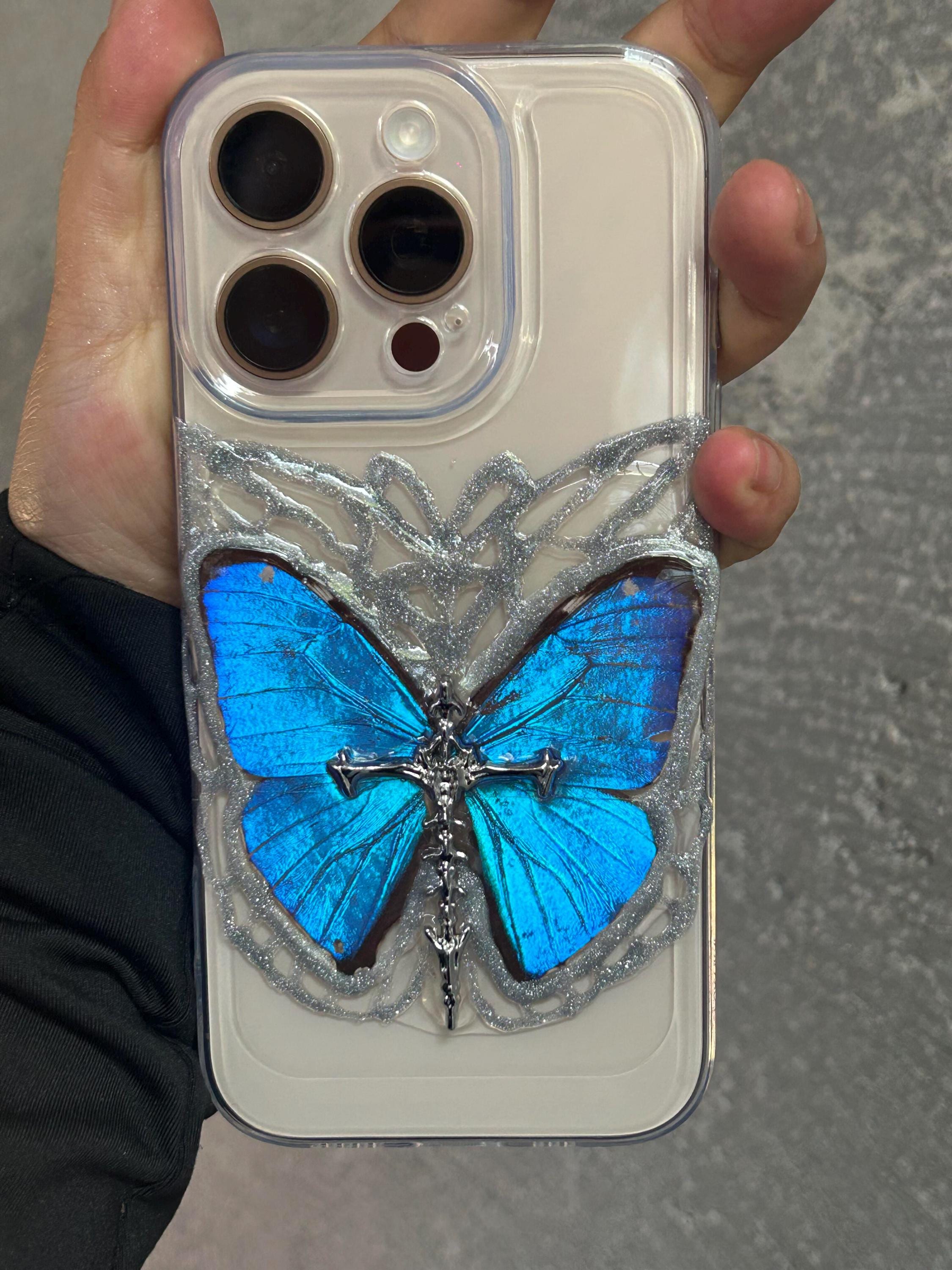 ネイビー蝶模様ケース Blue Butterfly Phone Case - Etsy