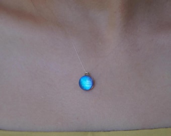 Handmade Real Morpho Butterfly Wing Necklace, Blue Iridescent Pendant, Transparent Resin Jewelry
