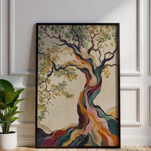 Rainbow Tree Wall Art Print, Luxury Japandi Zen Decor, Botanical Poster