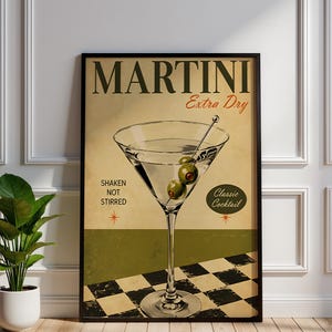 Vintage martiniposter – klassieke cocktailmuurkunst, retro barkeukendecoratie